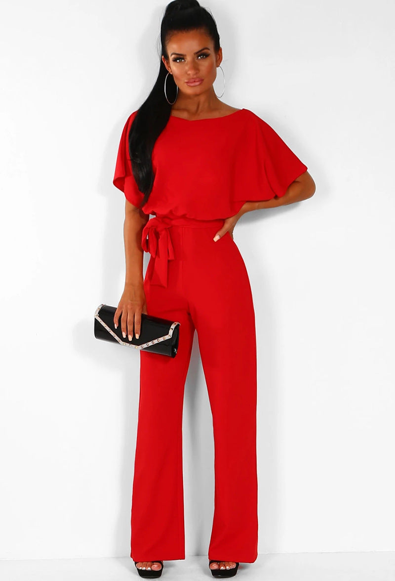 Soraya – Damen Jumpsuit mit Taillengürtel und weitem Bein