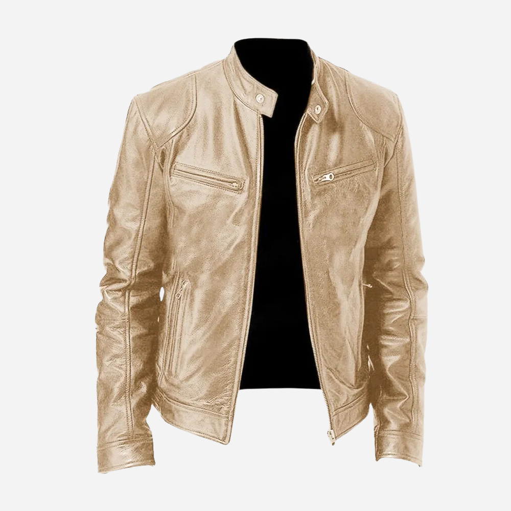 Diego - Herren Lederjacke im Biker-Stil mit Stehkragen
