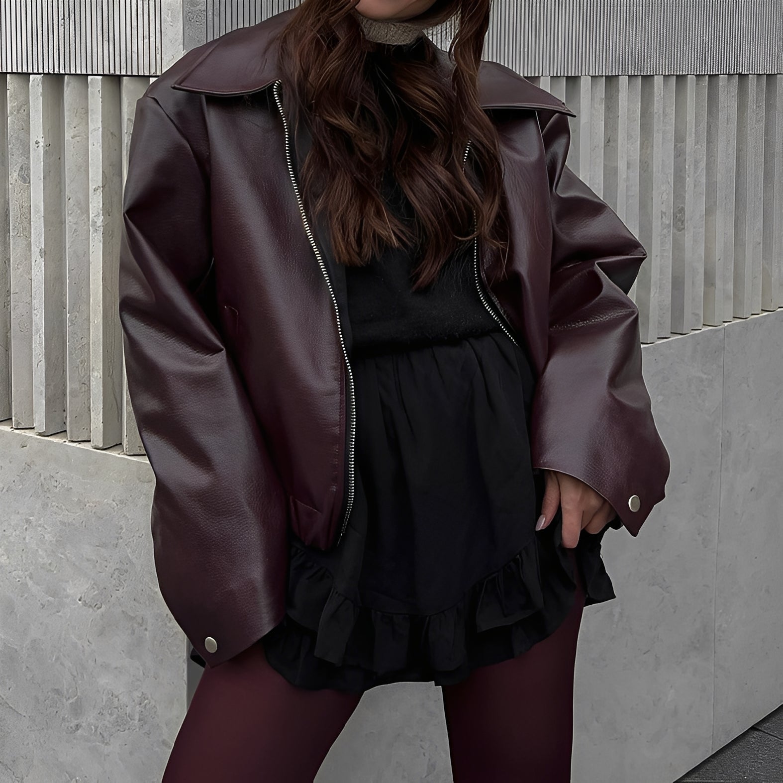 Camila – Damen Oversize Lederjacke