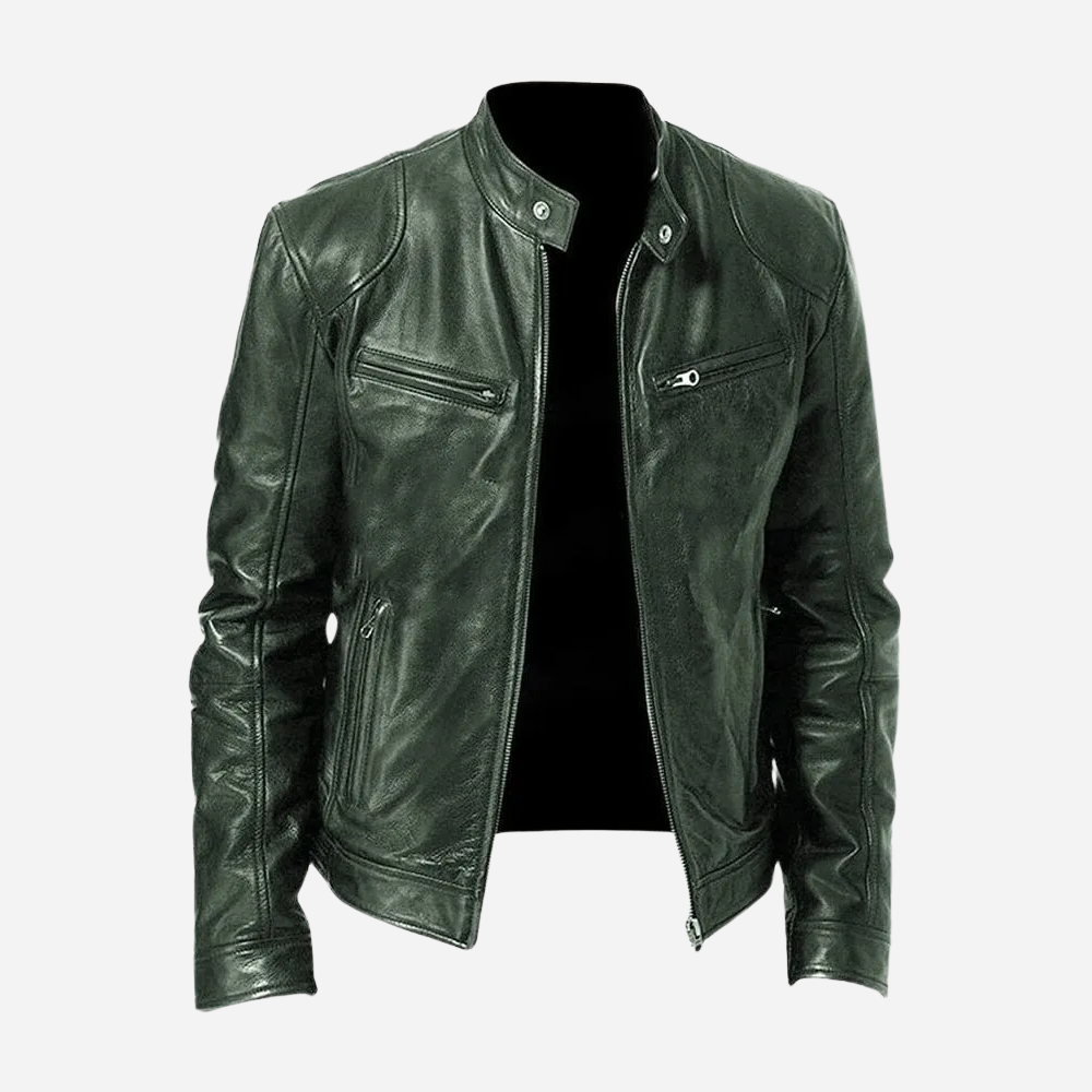 Diego - Herren Lederjacke im Biker-Stil mit Stehkragen