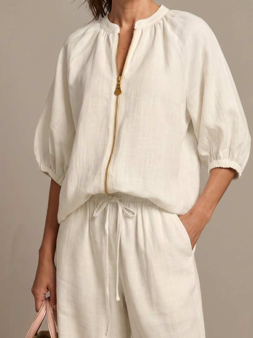 Damen Set bestehend aus Oberteil mit Puffärmeln und weitgeschnittener Hose - J&B - 15 - Annoboutique