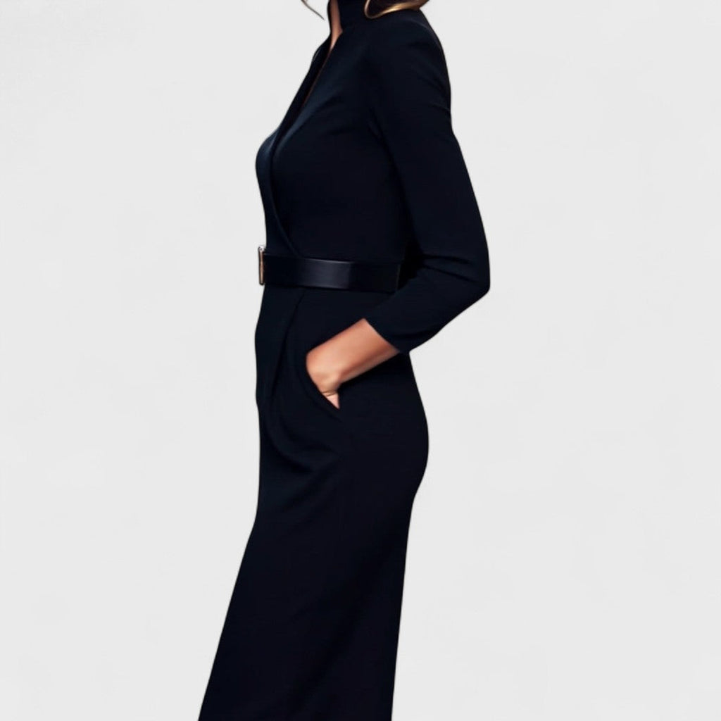 Rebeca – Elegantes Damen Bleistiftkleid mit Gürtel & V-Ausschnitt