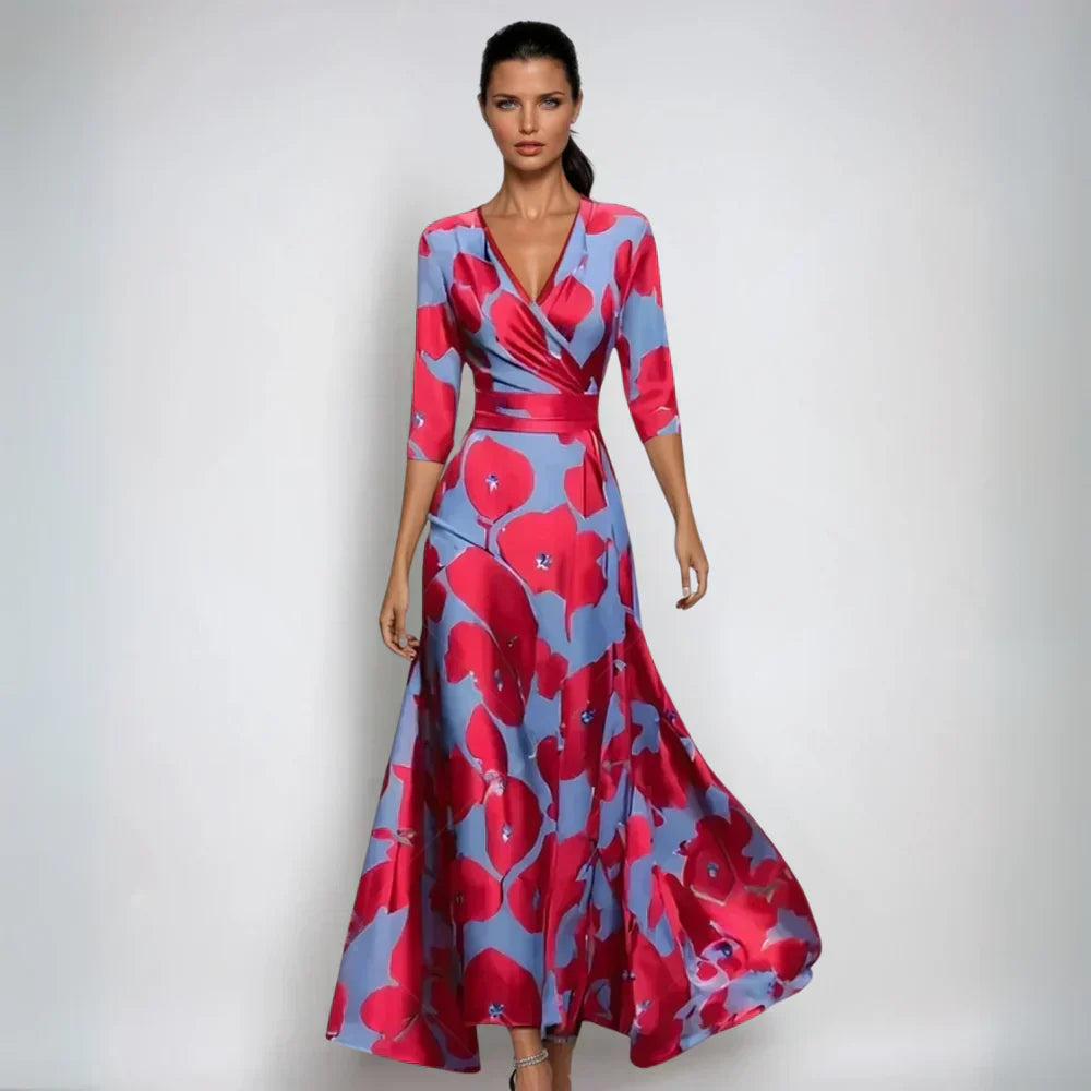 Elina – Blumiges Maxikleid mit Wickeloptik
