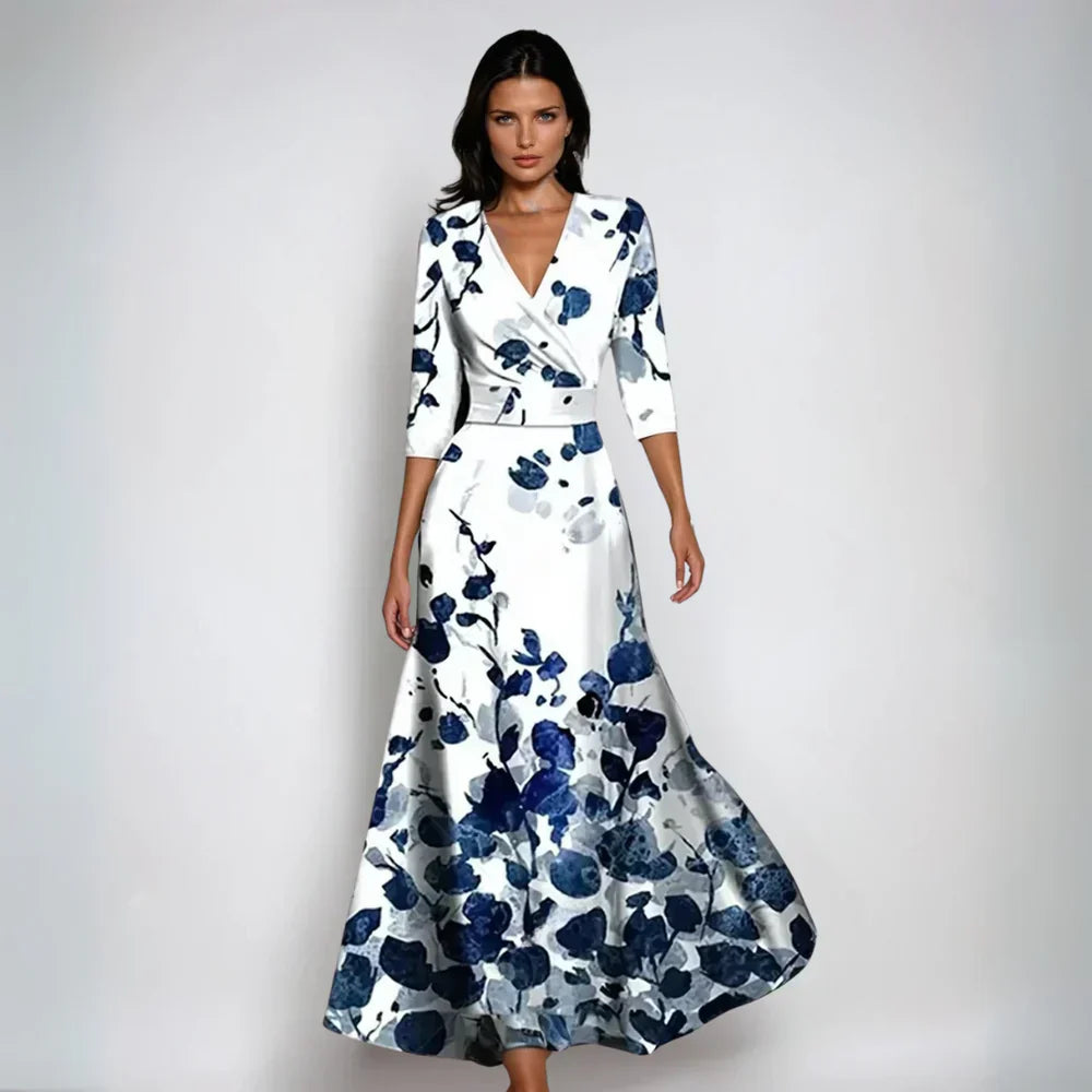 Elina – Blumiges Maxikleid mit Wickeloptik