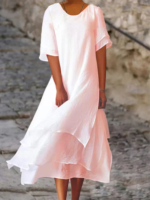 Hannah – Damen Lockeres Midikleid mit Stufenrock und Rundhalsausschnitt