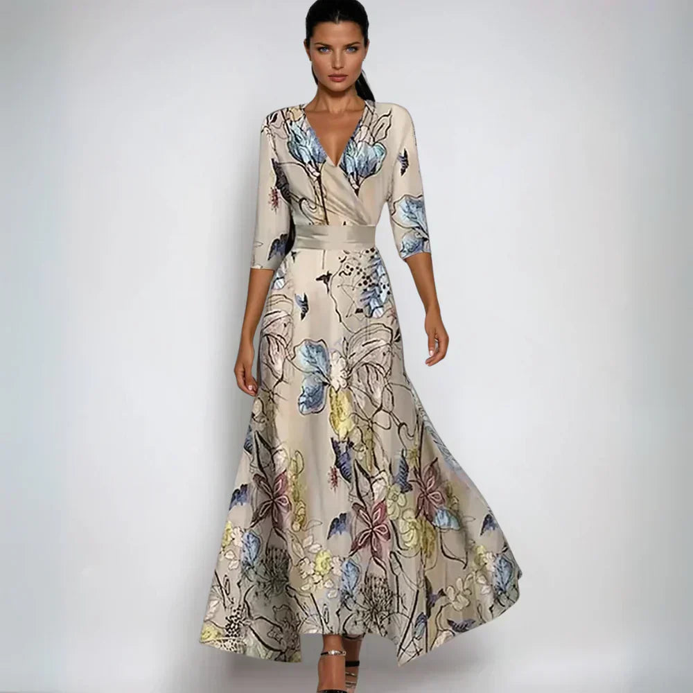 Elina – Blumiges Maxikleid mit Wickeloptik