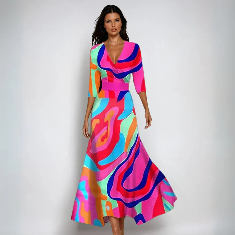 Elina – Blumiges Maxikleid mit Wickeloptik