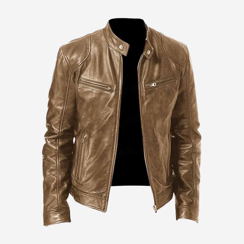 Diego - Herren Lederjacke im Biker-Stil mit Stehkragen