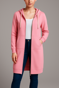 Lange Kapuzenjacke Damen mit praktischen Taschen und Reißverschluss | A&B - 1 - Annoboutique