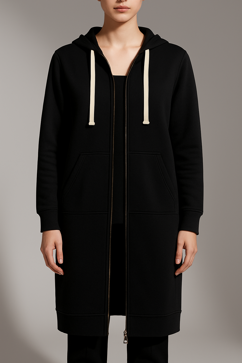 Lange Kapuzenjacke Damen mit praktischen Taschen und Reißverschluss | A&B - 5 - Annoboutique
