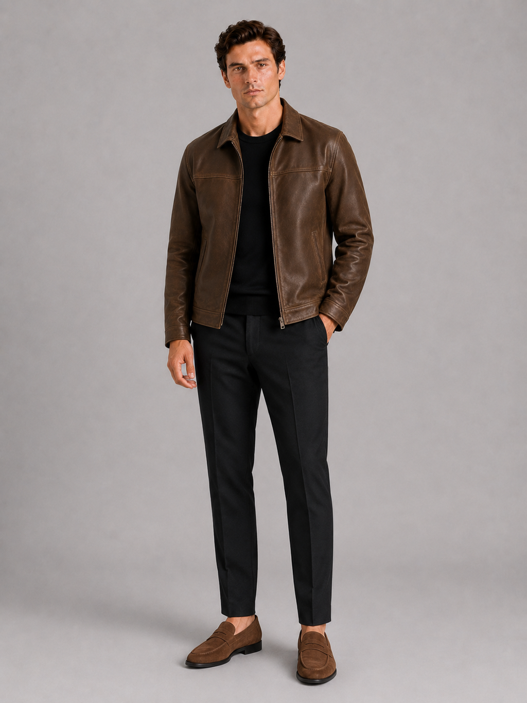 Elegante Herren Lederjacke mit klassischem Design und hochwertigem Reißverschluss - J&B - 4 - Annoboutique