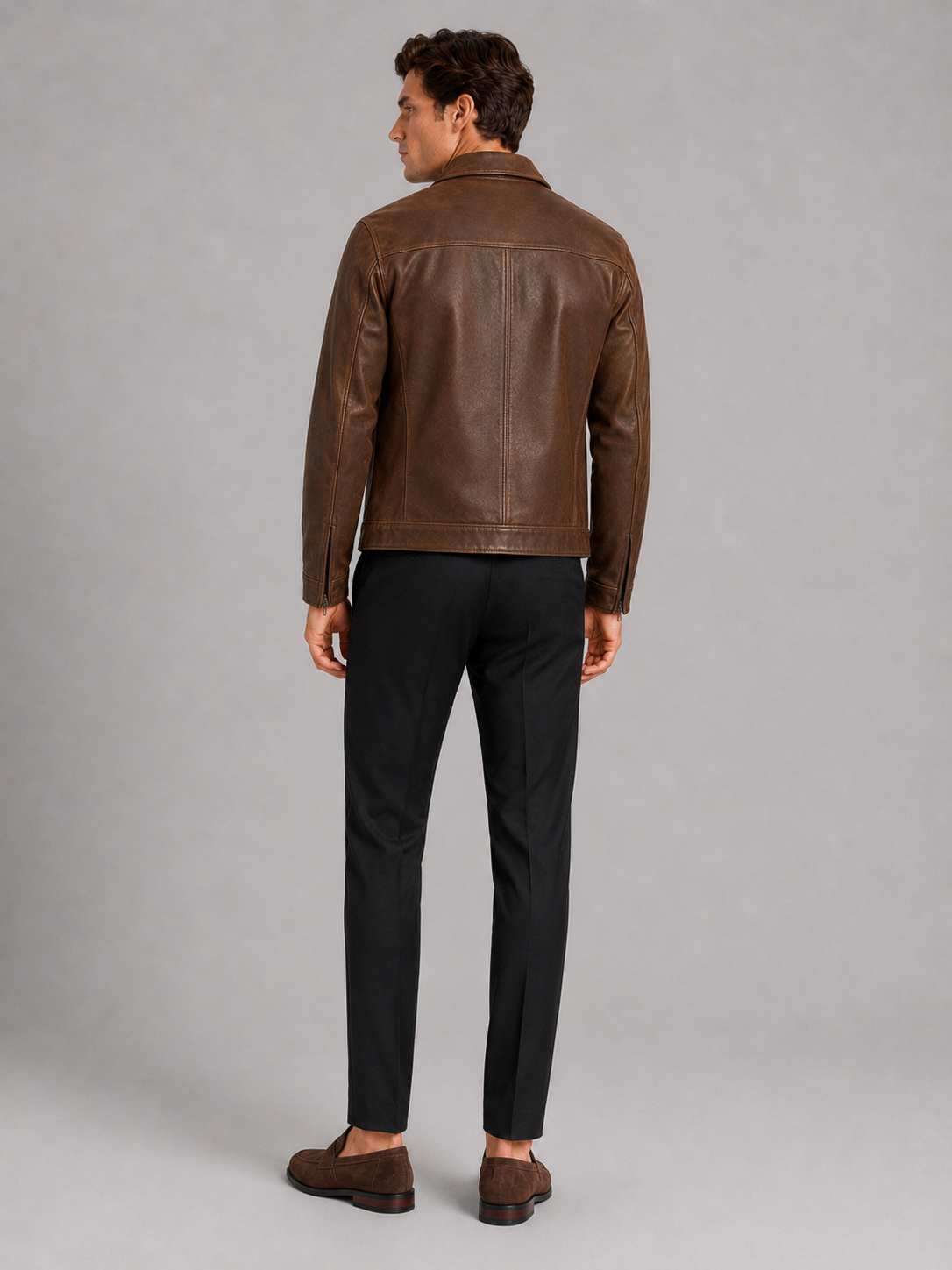 Elegante Herren Lederjacke mit klassischem Design und hochwertigem Reißverschluss - J&B - 5 - Annoboutique
