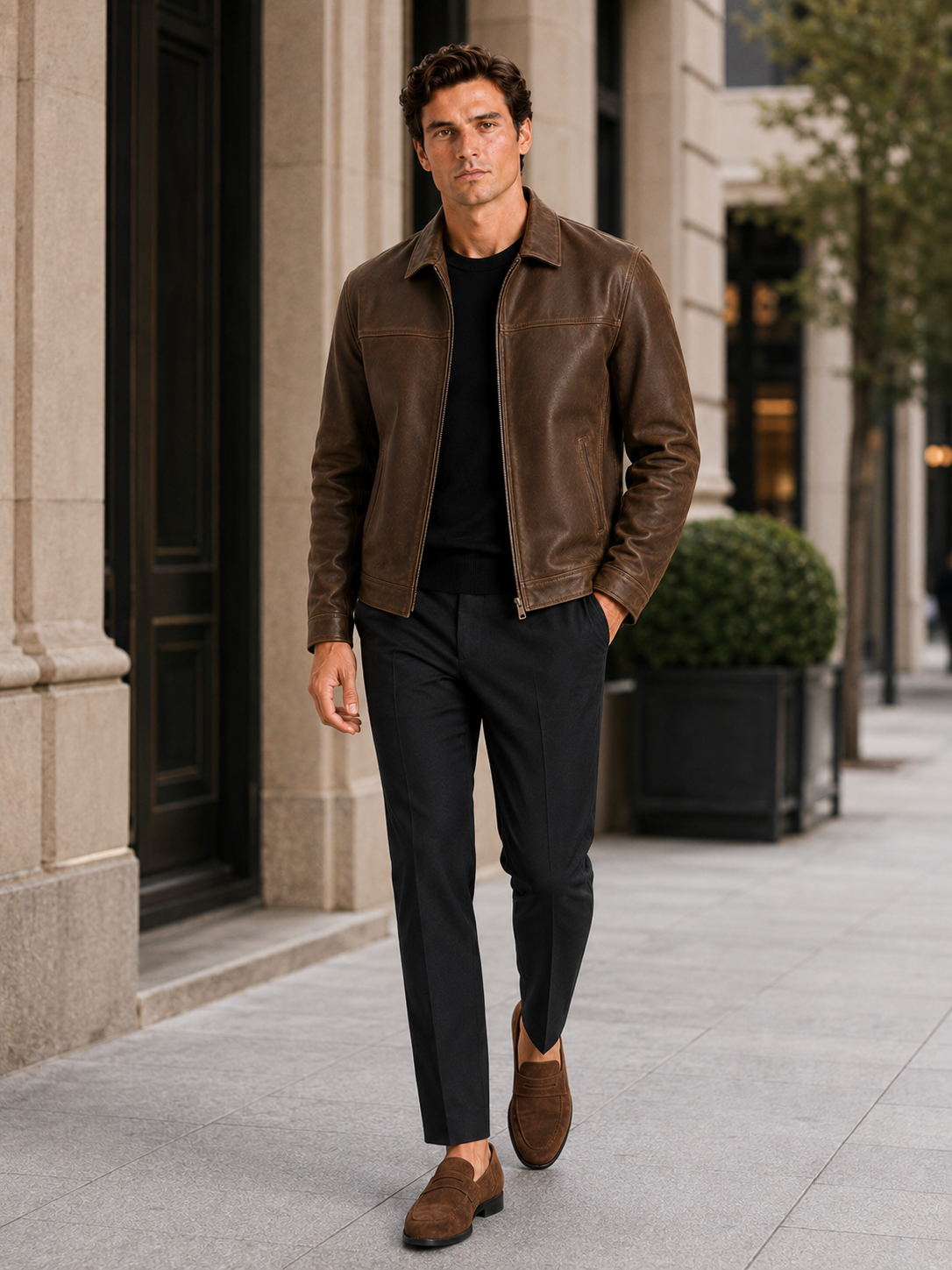 Elegante Herren Lederjacke mit klassischem Design und hochwertigem Reißverschluss - J&B - 6 - Annoboutique