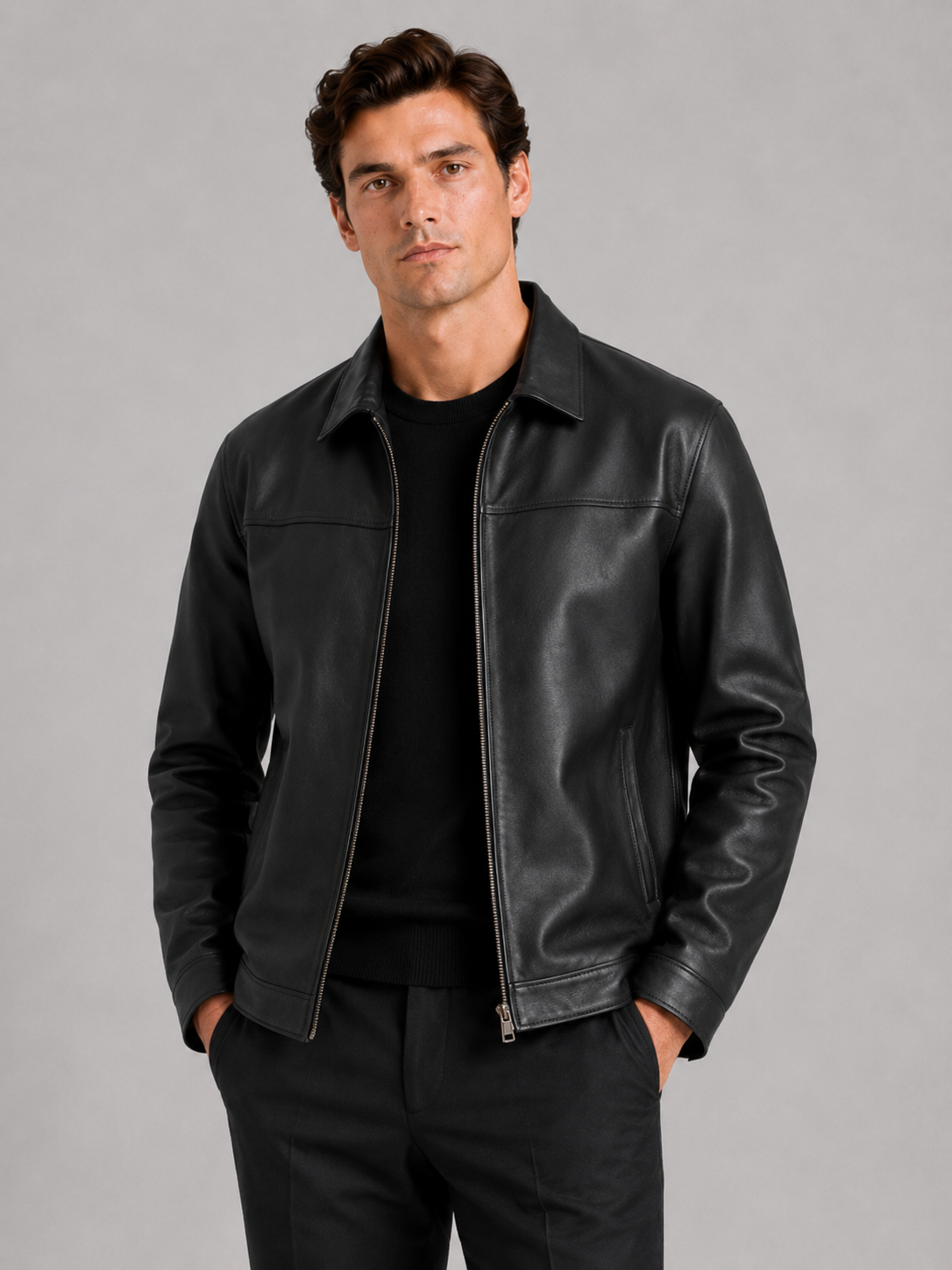 Elegante Herren Lederjacke mit klassischem Design und hochwertigem Reißverschluss - J&B - 7 - Annoboutique