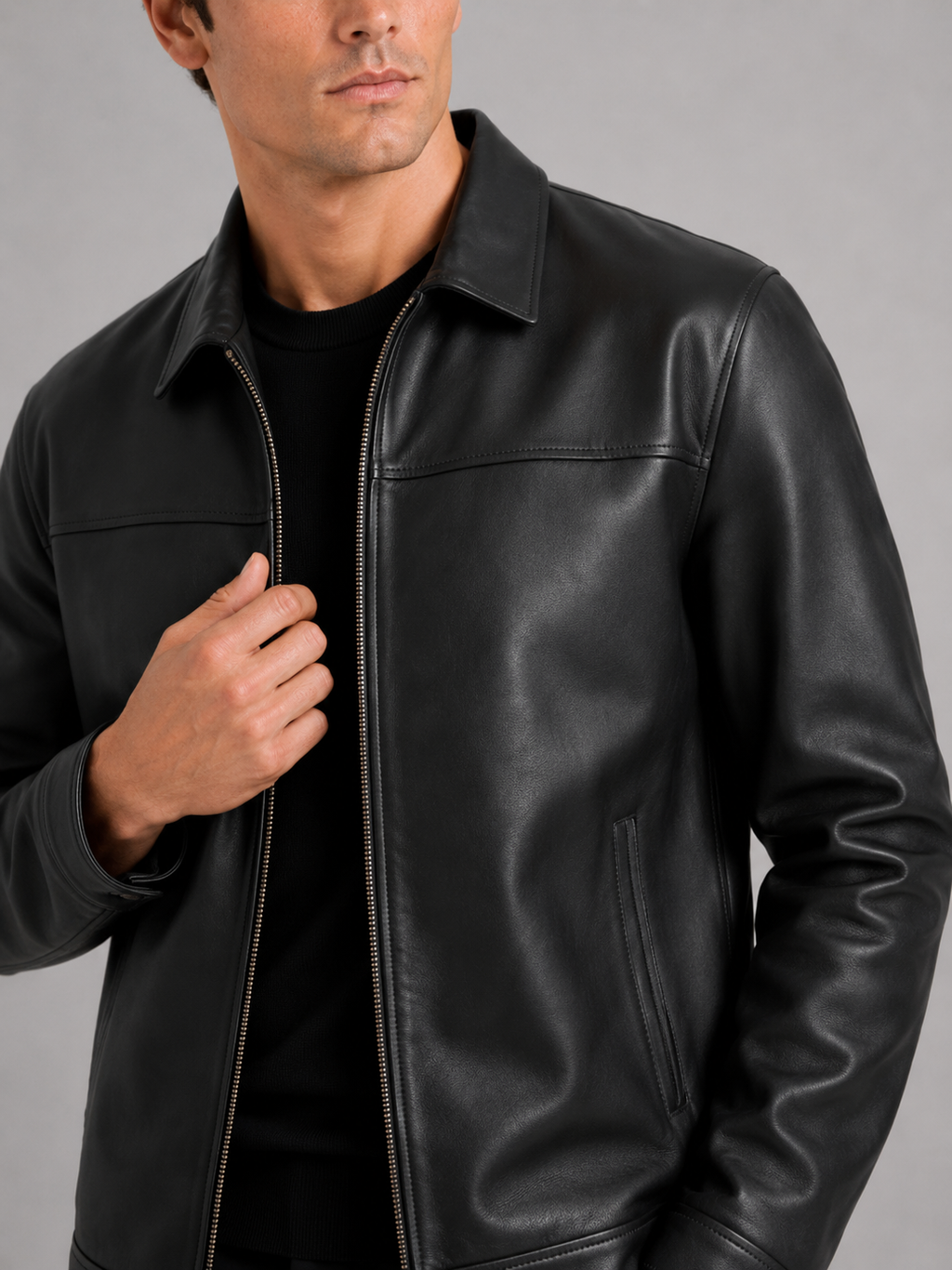 Elegante Herren Lederjacke mit klassischem Design und hochwertigem Reißverschluss - J&B - 9 - Annoboutique