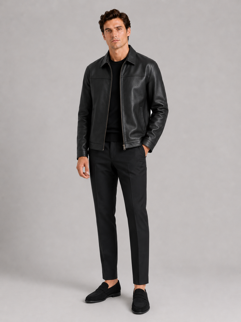 Elegante Herren Lederjacke mit klassischem Design und hochwertigem Reißverschluss - J&B - 10 - Annoboutique