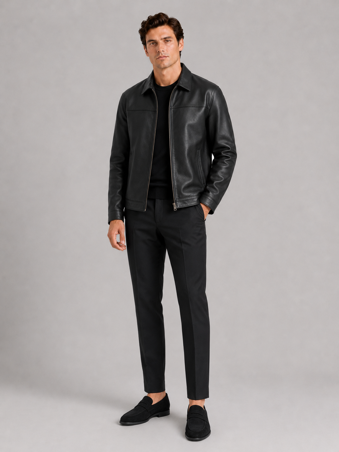 Elegante Herren Lederjacke mit klassischem Design und hochwertigem Reißverschluss - J&B - 10 - Annoboutique