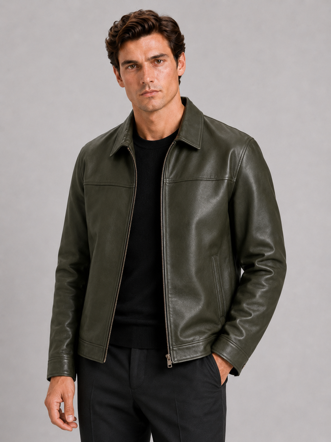 Elegante Herren Lederjacke mit klassischem Design und hochwertigem Reißverschluss - J&B - 13 - Annoboutique