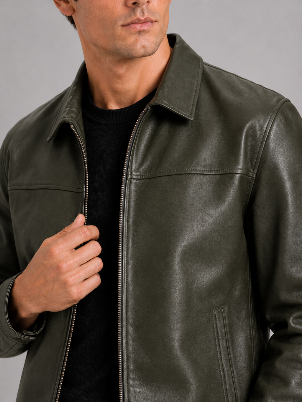 Elegante Herren Lederjacke mit klassischem Design und hochwertigem Reißverschluss - J&B - 14 - Annoboutique