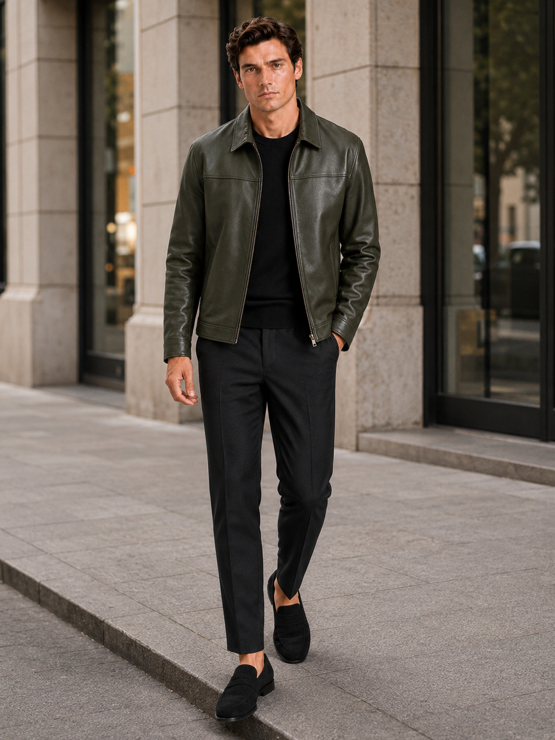 Elegante Herren Lederjacke mit klassischem Design und hochwertigem Reißverschluss - J&B - 17 - Annoboutique