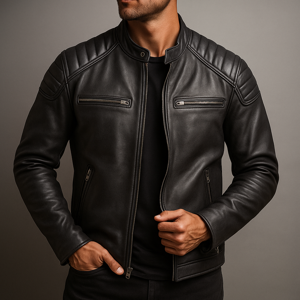 Herren Lederjacke – Stilvolle Passform mit gesteppten Schultern von J&B - 5 - Annoboutique