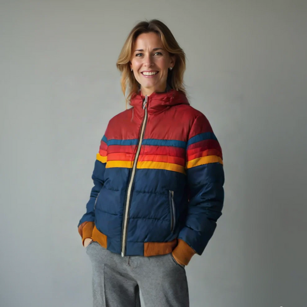 Modische Damen Steppjacke mit buntem Streifen-Design und praktischem Reißverschluss - J&B - 1 - Annoboutique