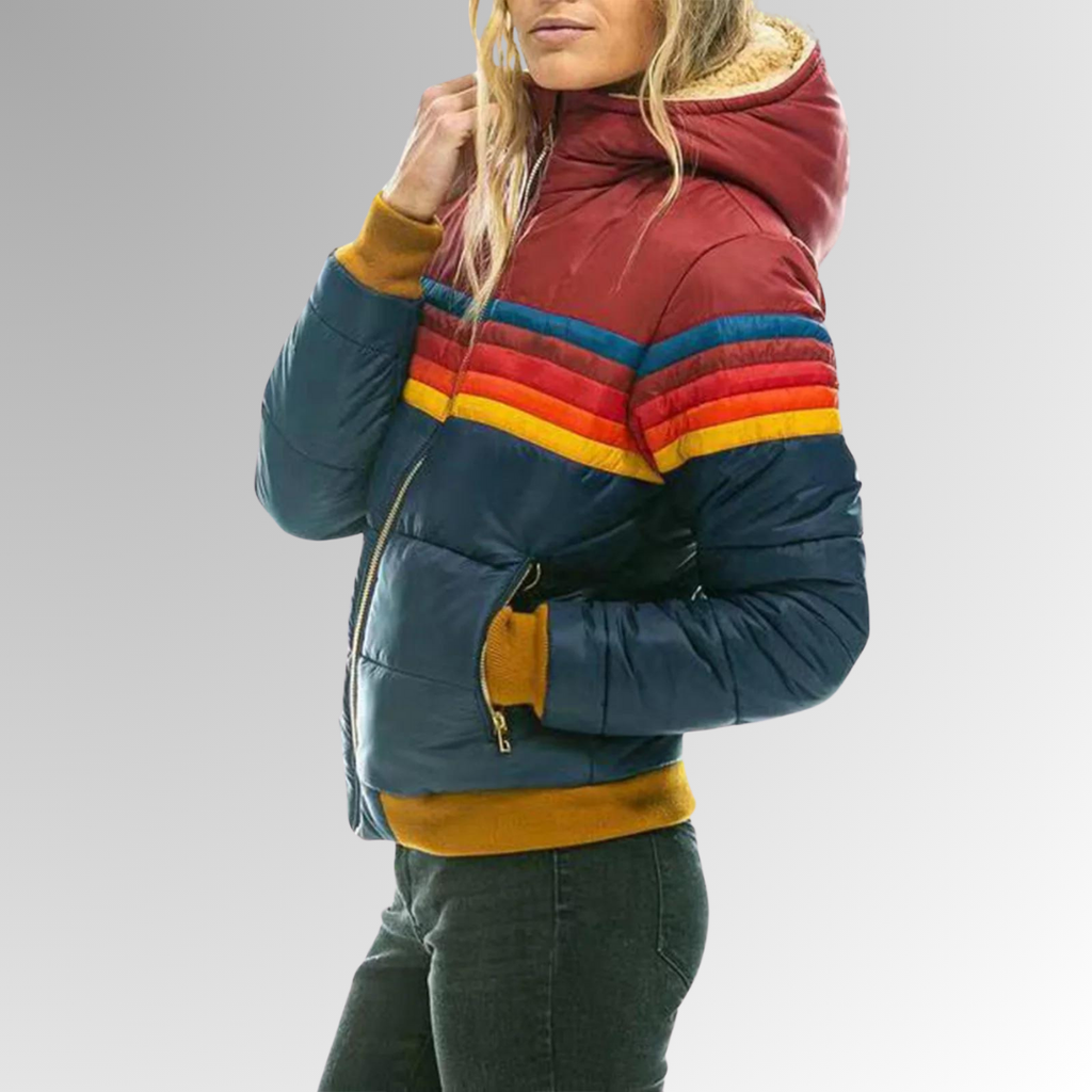Modische Damen Steppjacke mit buntem Streifen-Design und praktischem Reißverschluss - J&B - 4 - Annoboutique