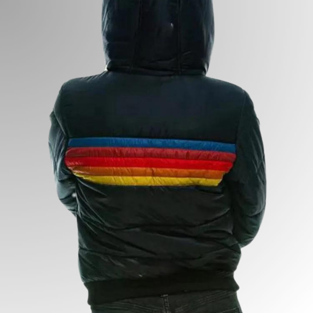 Modische Damen Steppjacke mit buntem Streifen-Design und praktischem Reißverschluss - J&B - 5 - Annoboutique