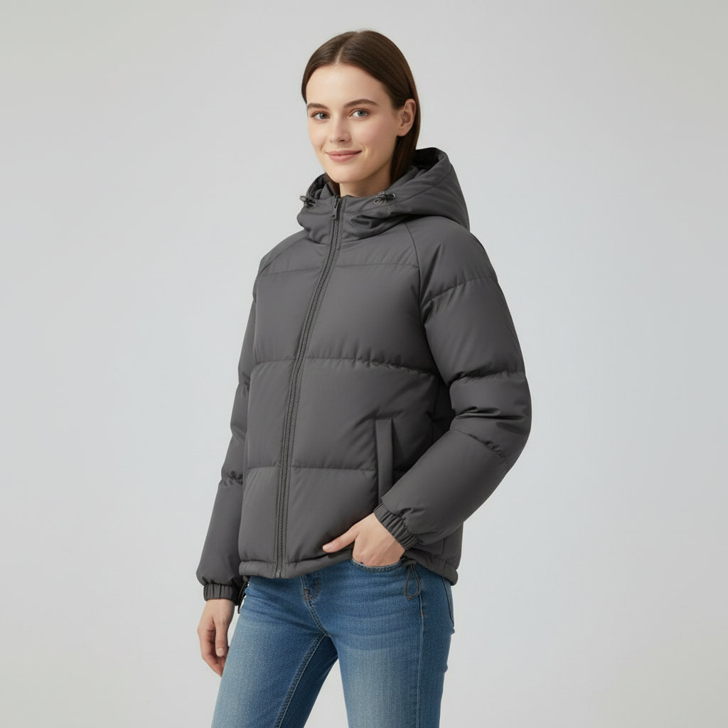 Damen Kapuzen-Steppjacke mit Frontreißverschluss - J&B - 25 - Annoboutique