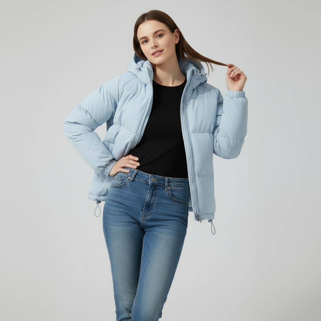 Damen Kapuzen-Steppjacke mit Frontreißverschluss - J&B - 27 - Annoboutique