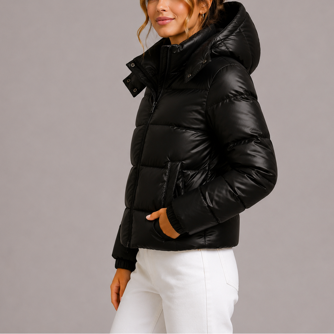 Stylische Damen Daunenjacke mit Kapuze und Reißverschluss von J&B - 3 - Annoboutique