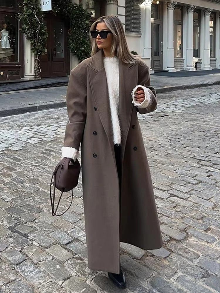 Elegante lange Jacke für Damen mit lockerem Schnitt und breitem Revers - J&B - 4 - Annoboutique