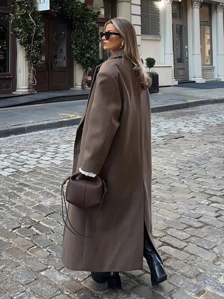 Elegante lange Jacke für Damen mit lockerem Schnitt und breitem Revers - J&B - 5 - Annoboutique
