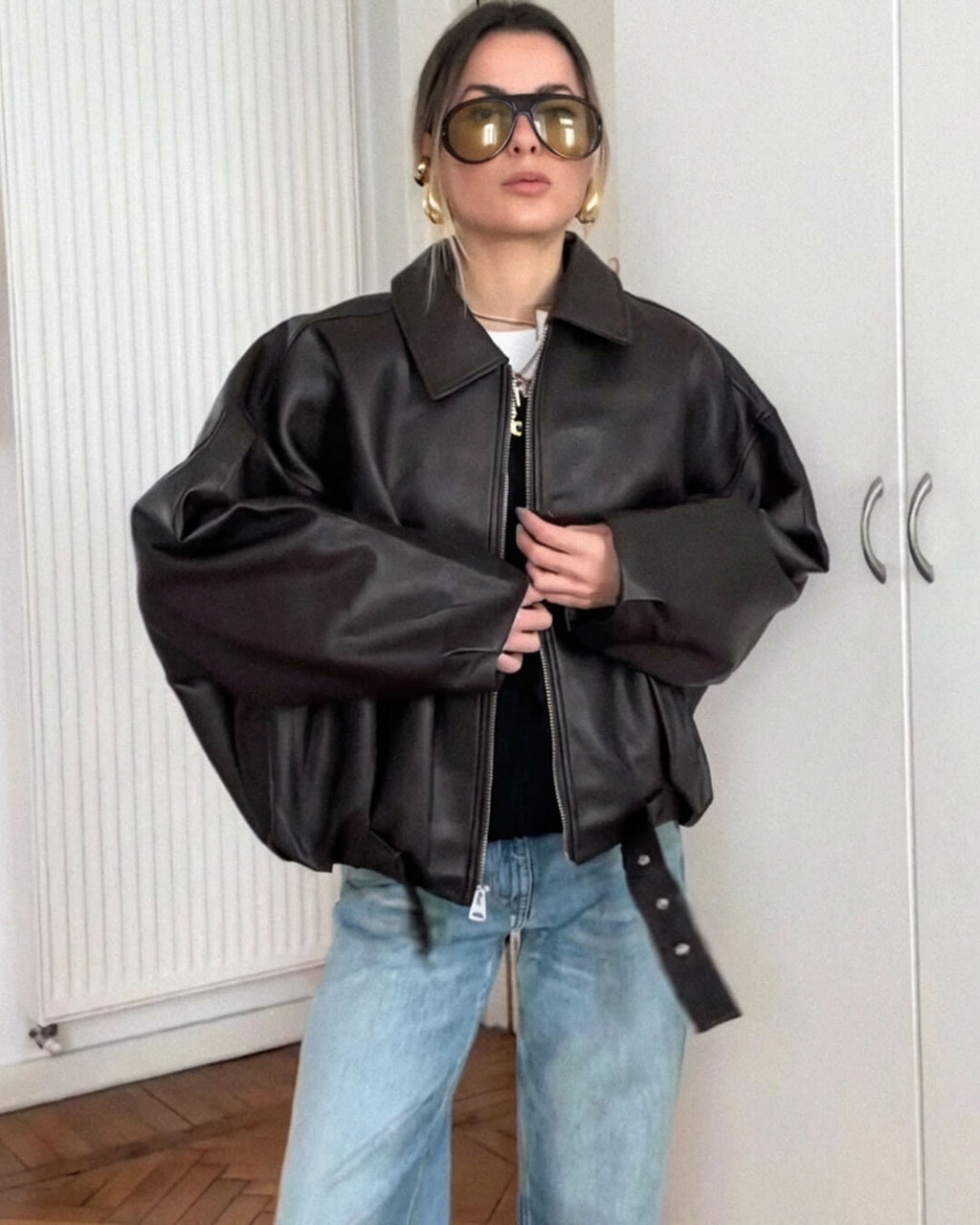 Damen Bomberjacke mit Gürtel und lässigem Oversized-Design - J&B - 2 - Annoboutique