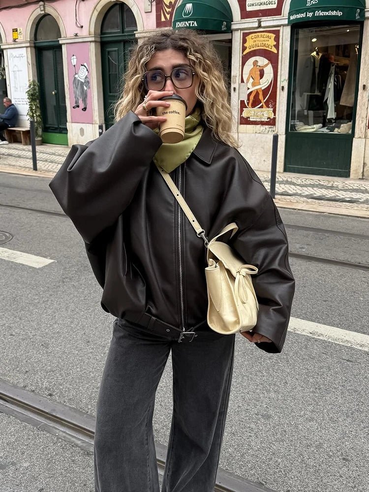 Damen Bomberjacke mit Gürtel und lässigem Oversized-Design - J&B - 3 - Annoboutique