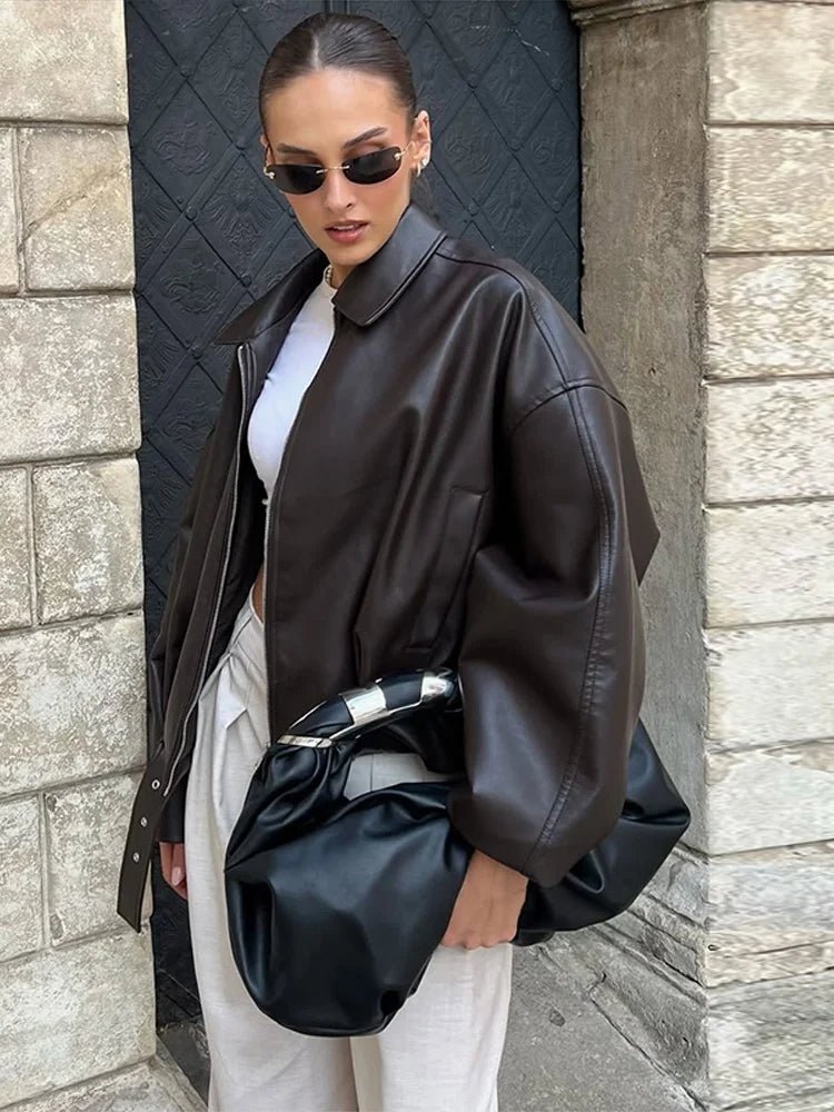 Damen Bomberjacke mit Gürtel und lässigem Oversized-Design - J&B - 4 - Annoboutique