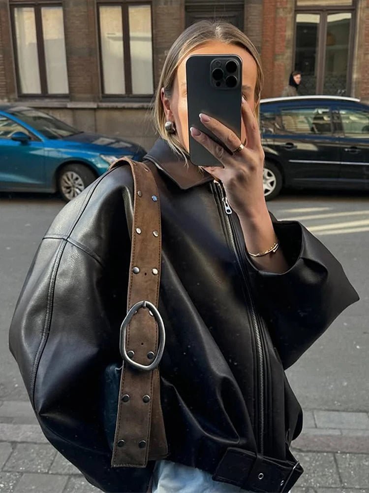 Damen Bomberjacke mit Gürtel und lässigem Oversized-Design - J&B - 10 - Annoboutique