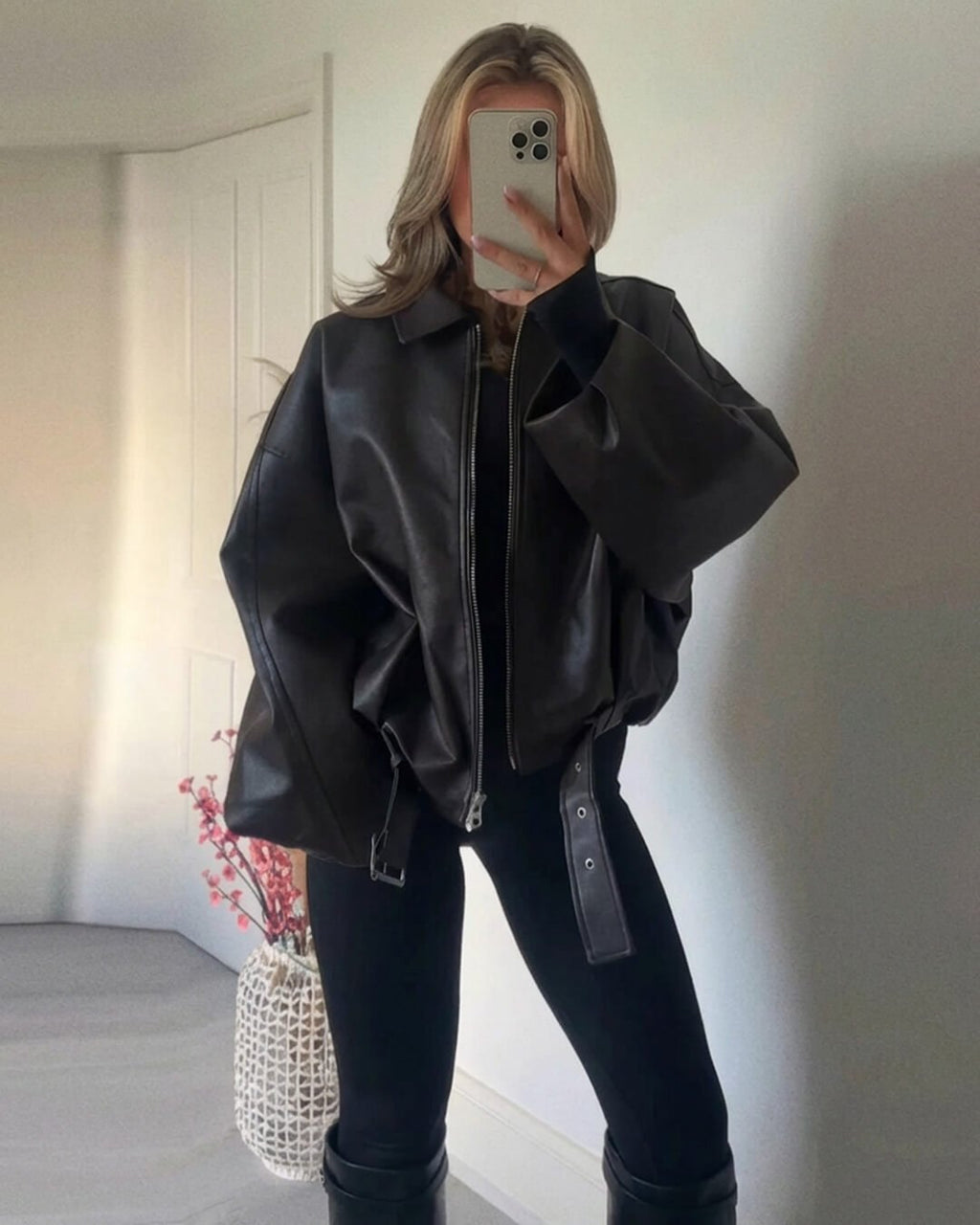 Damen Bomberjacke mit Gürtel und lässigem Oversized-Design - J&B - 12 - Annoboutique