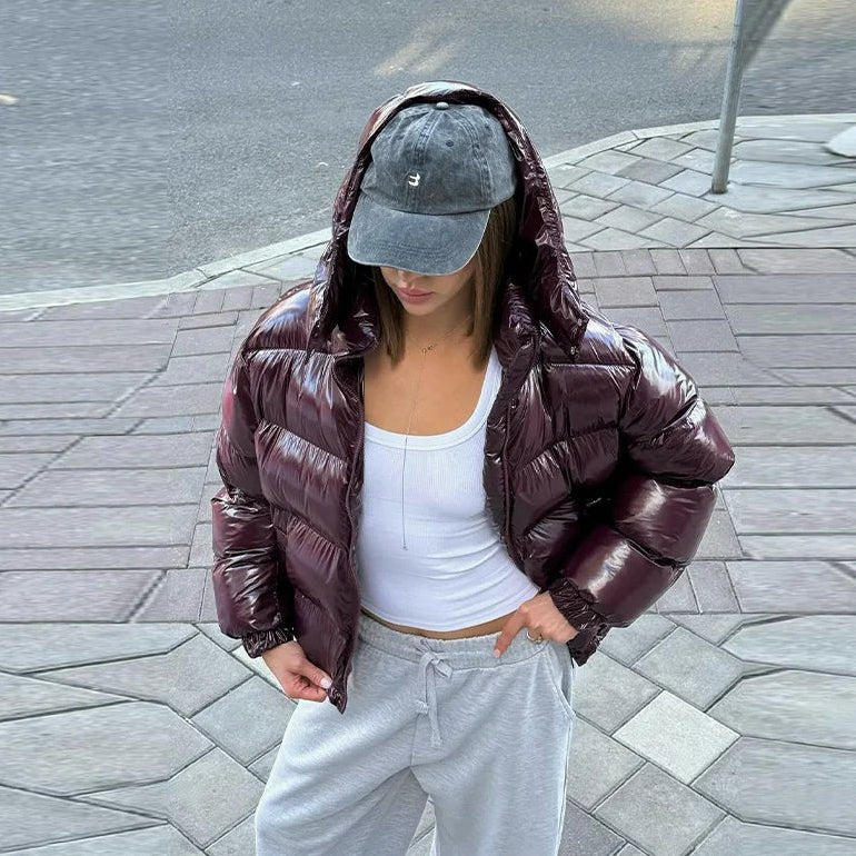 Modische Daunenjacke für Damen mit glänzendem Finish - J&B - 4 - Annoboutique