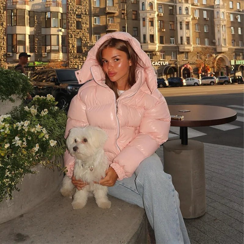 Modische Daunenjacke für Damen mit glänzendem Finish - J&B - 8 - Annoboutique