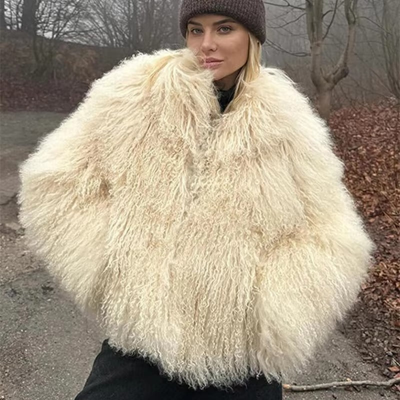 Oversize Damen Kunstfelljacke mit hohem Kragen - J&B - 3 - Annoboutique