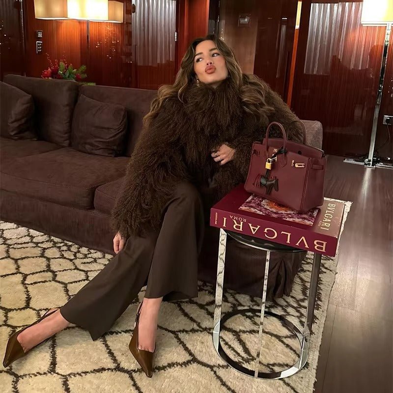 Oversize Damen Kunstfelljacke mit hohem Kragen - J&B - 8 - Annoboutique