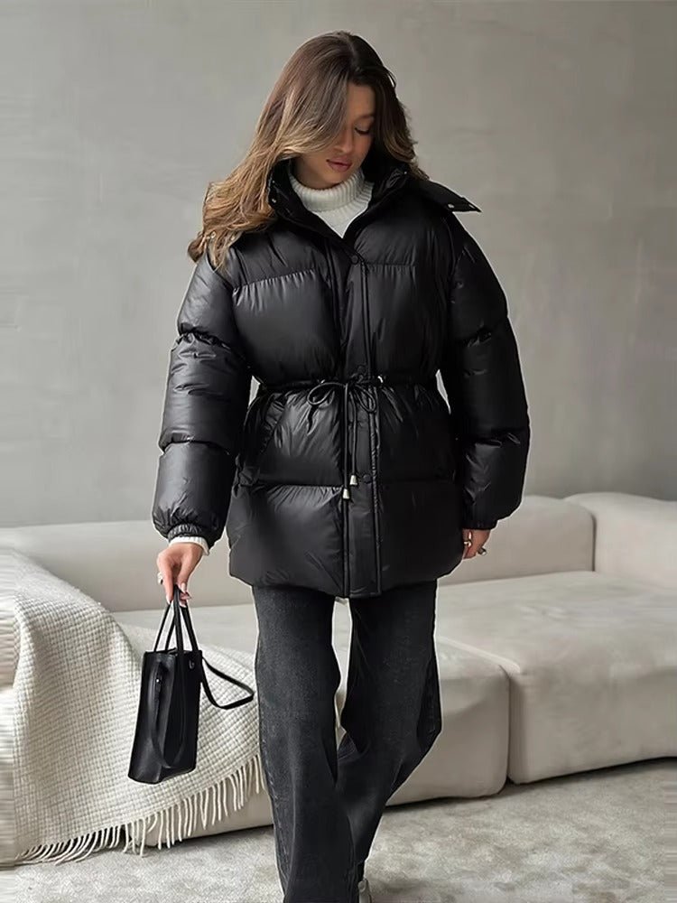 Modische Damen Daunenjacke mit Kordelzug und eleganter Longline-Form - J&B - 1 - Annoboutique