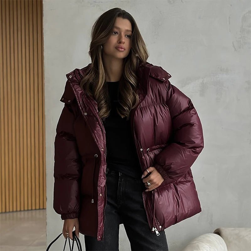 Modische Damen Daunenjacke mit Kordelzug und eleganter Longline-Form - J&B - 3 - Annoboutique