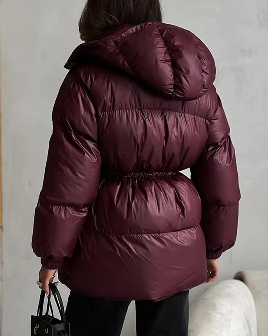 Modische Damen Daunenjacke mit Kordelzug und eleganter Longline-Form - J&B - 4 - Annoboutique