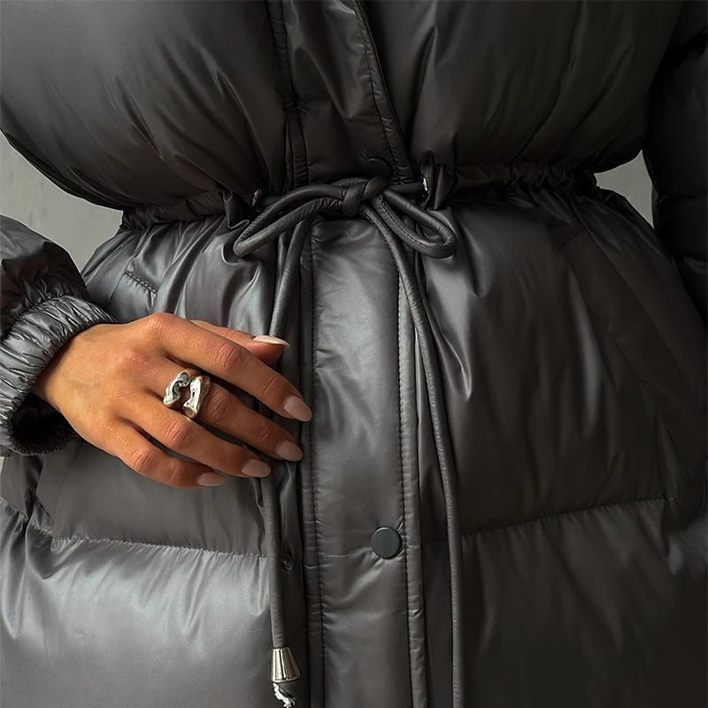 Modische Damen Daunenjacke mit Kordelzug und eleganter Longline-Form - J&B - 14 - Annoboutique