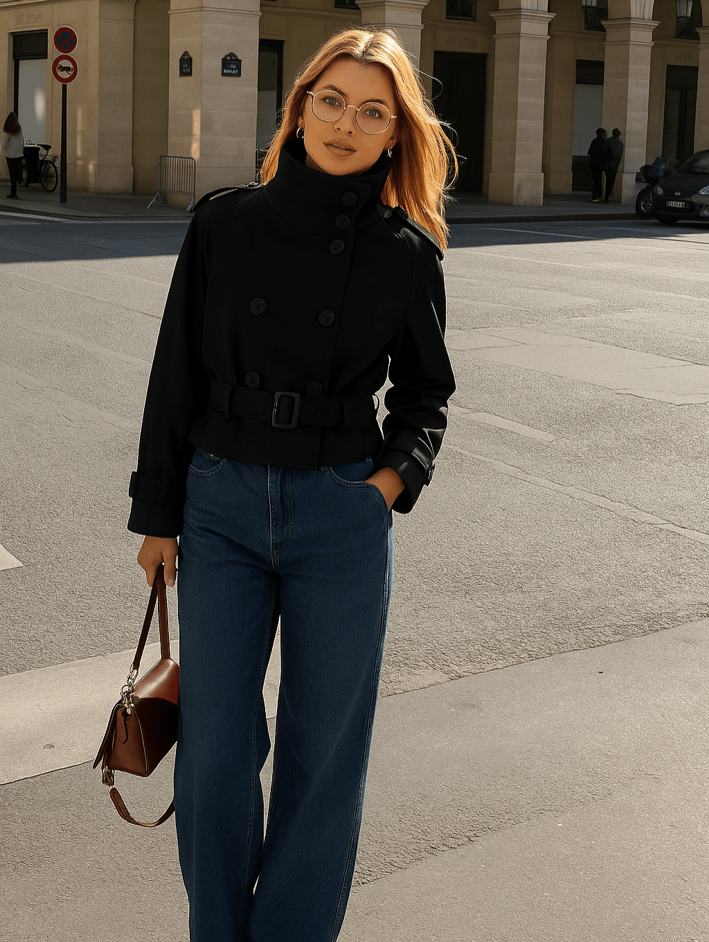Stylische Kurzjacke für Damen mit doppelter Knopfreihe und Taillengürtel - J&B - 6 - Annoboutique