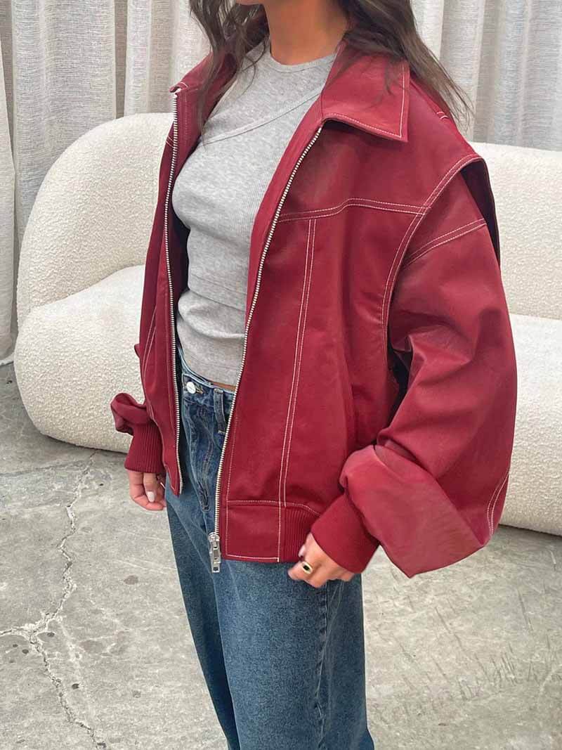 Damen Bomberjacke im Oversized-Stil mit Reißverschluss - J&B - 1 - Annoboutique