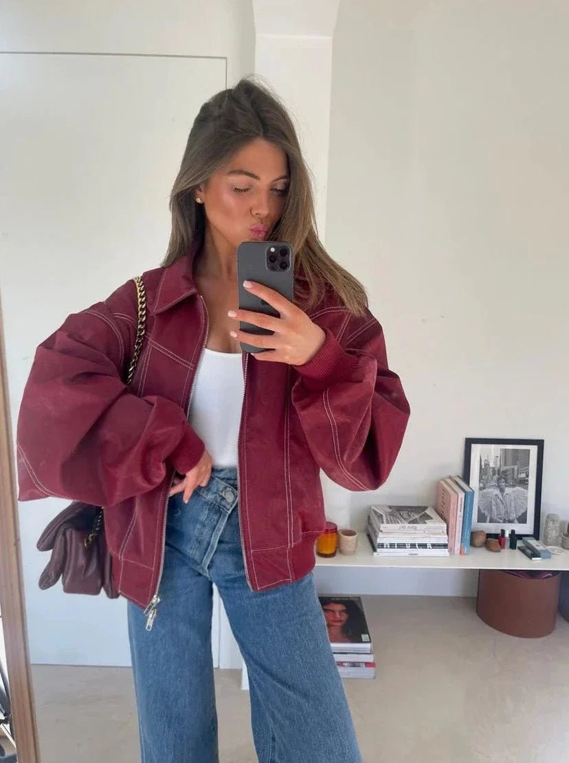 Damen Bomberjacke im Oversized-Stil mit Reißverschluss - J&B - 8 - Annoboutique