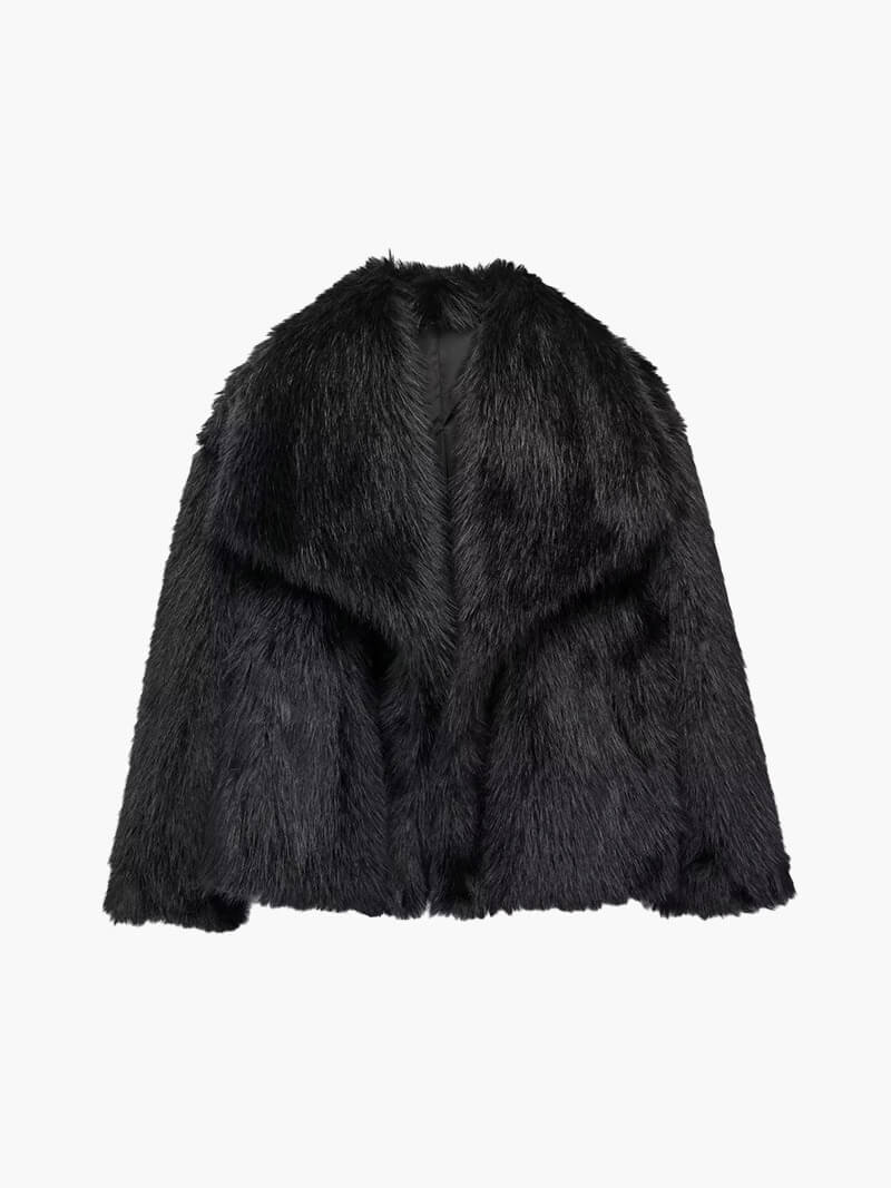 Damen Kunstfelljacke mit oversized Kragen und verkürztem Schnitt - J&B - 4 - Annoboutique